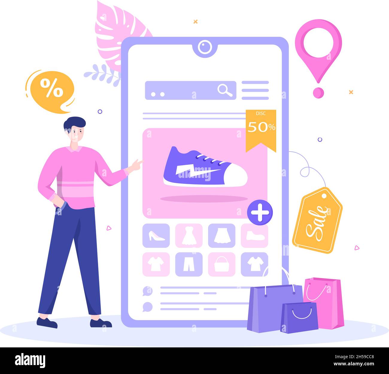 Mobile Store or Shopping Online in Application Vector Illustration ...