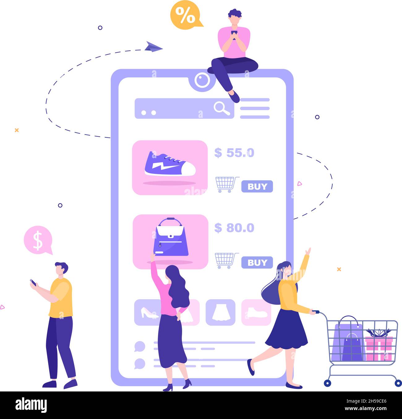 Mobile Store or Shopping Online in Application Vector Illustration ...