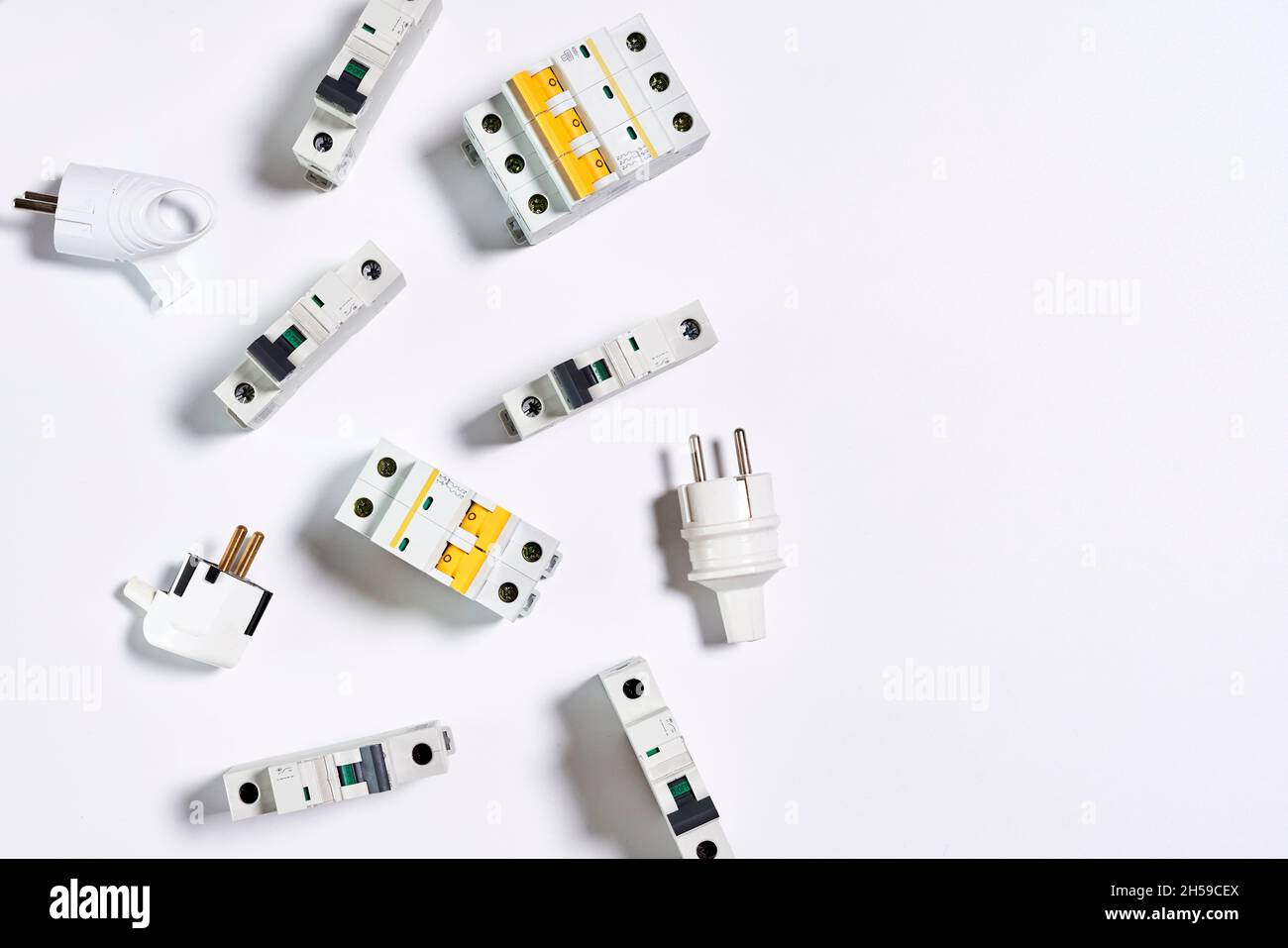 Electrical Circuit Breakers. RCD circuit breaker board with many
