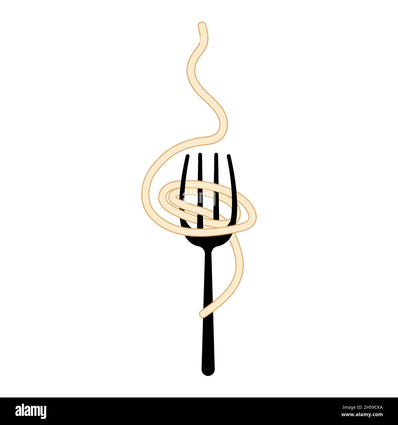 Spaghetti on fork illustration. Isolated on white background Stock
