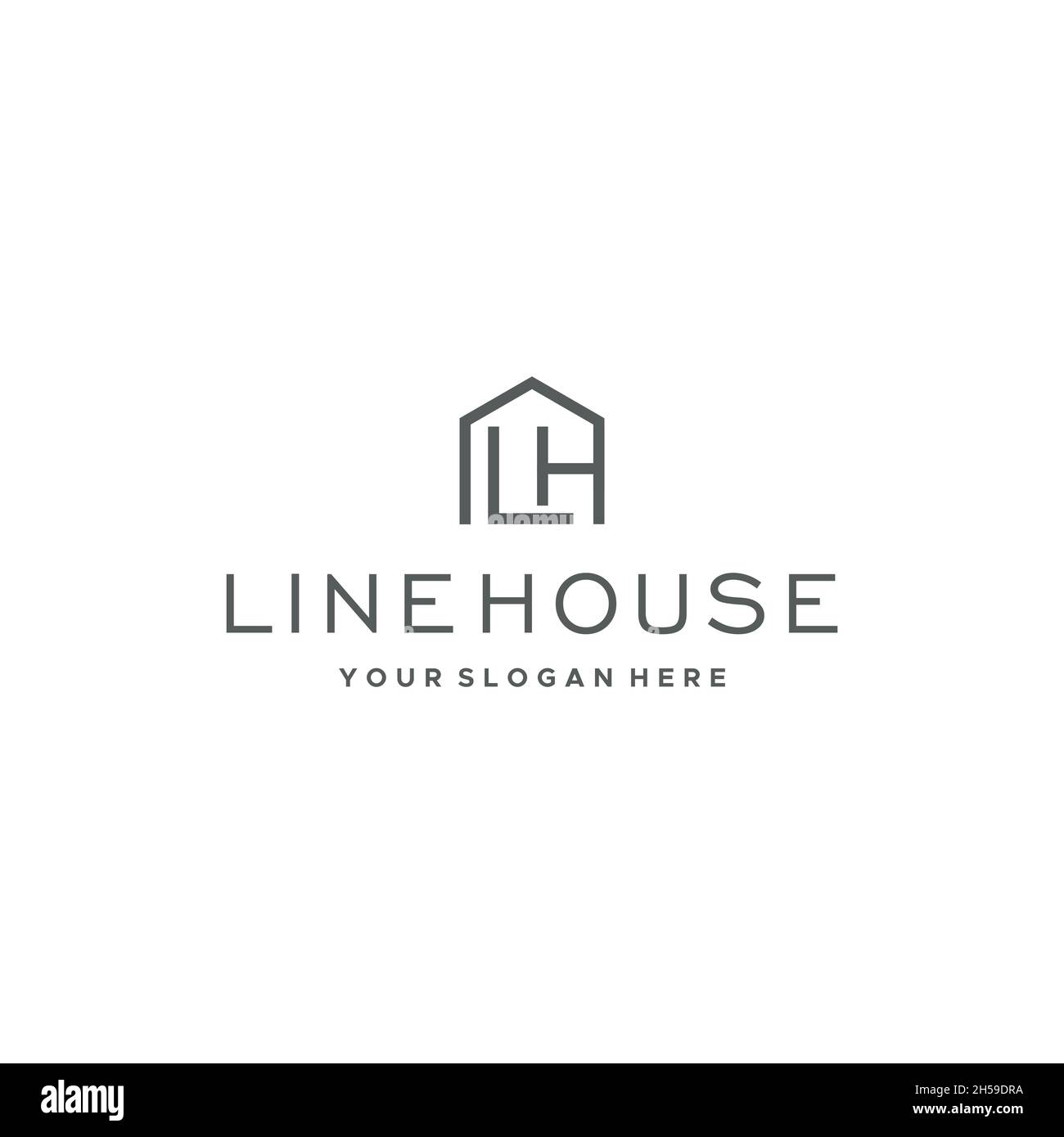 flat letter mark initial LH line house logo design Stock Vector