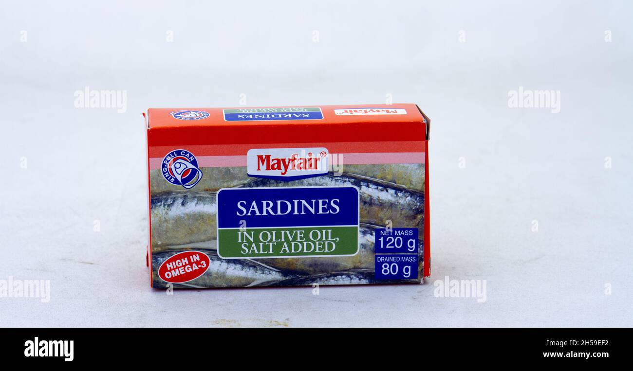 Johannesburg, South Africa A can of Mayfair sardines in olive oil