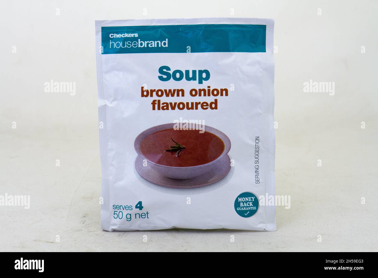 Johannesburg, South Africa Checkers housebrand brown onion soup isolated on a clear background