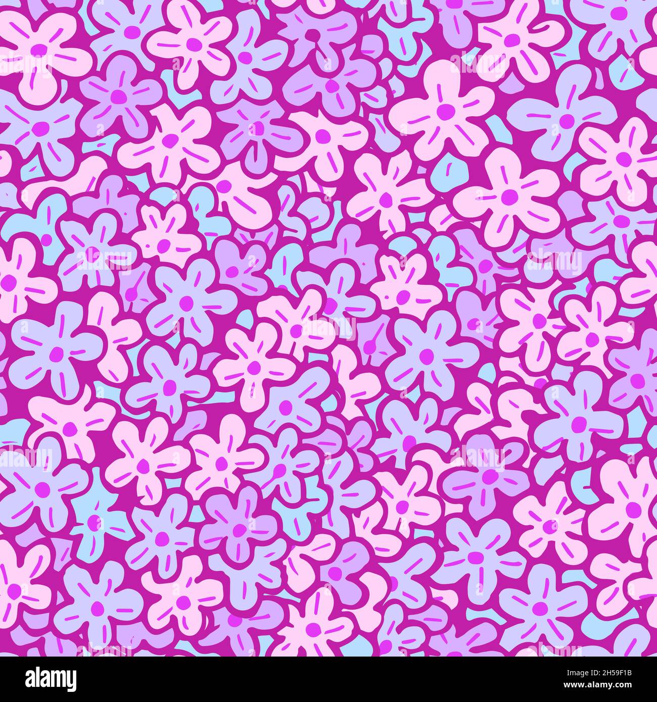 Vector seamless pattern with hand drawn flowers. In violet colors Stock ...