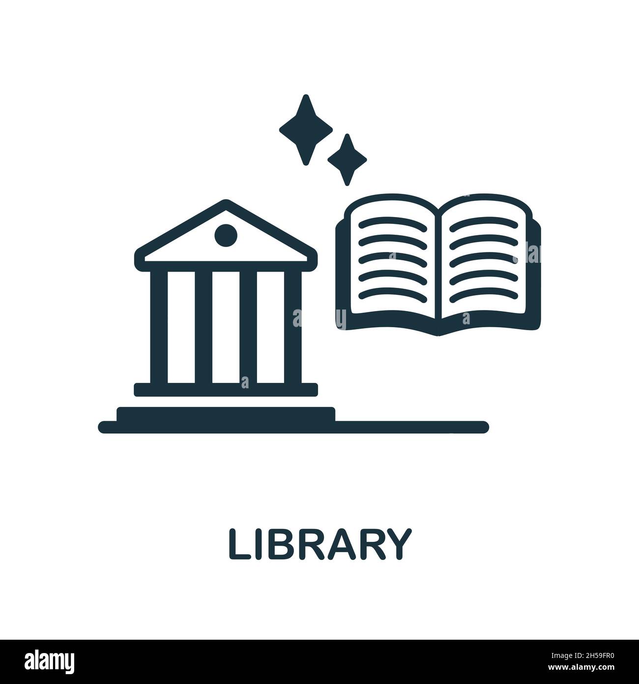 Library icon. Monochrome sign from university collection. Creative