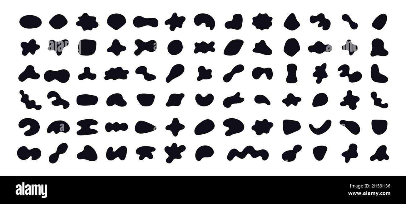 Random black abstract shapes. Set of organic blobs of irregular shape ...