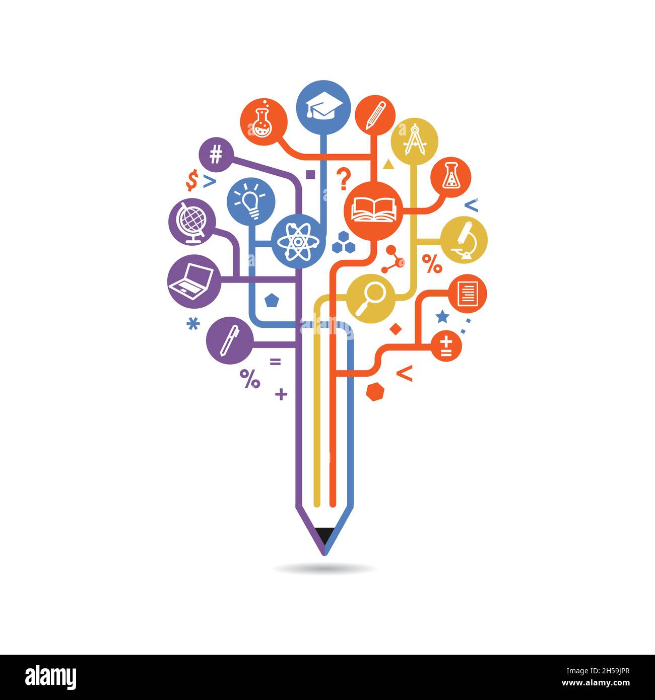 pencil tree of knowledge. The concept of the learning sciences. The abstraction of the icons on the subject of teaching. School symbol form of a tree Stock Vector