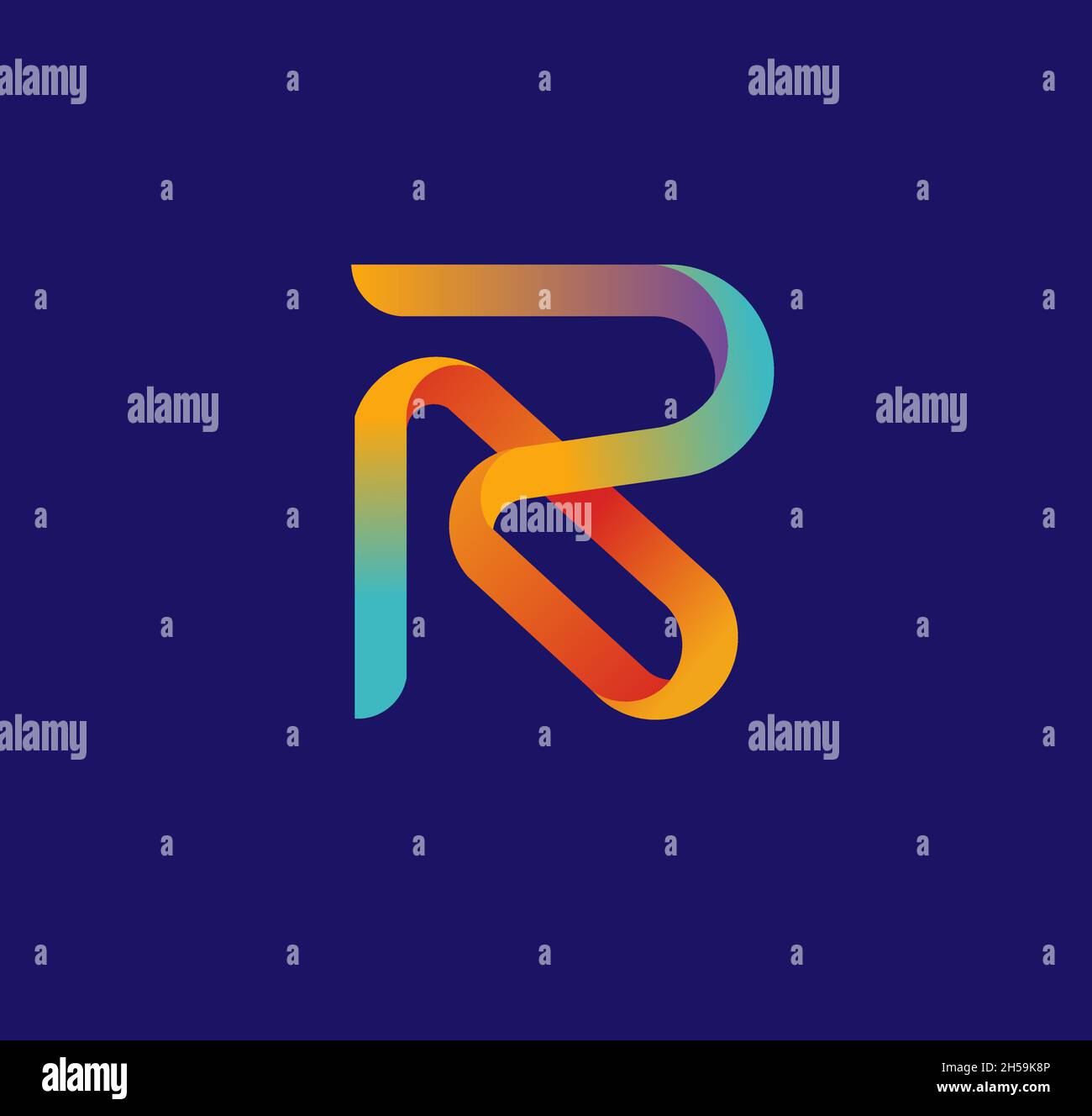 creative geometric letter r with glowing multicolor logo vector Stock Vector