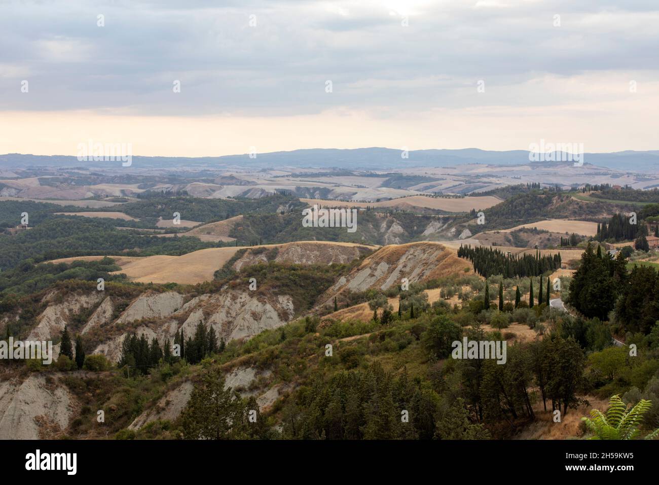 Landscape view from Chiusure village, Asciano, Tuscany, Italy Stock Photo