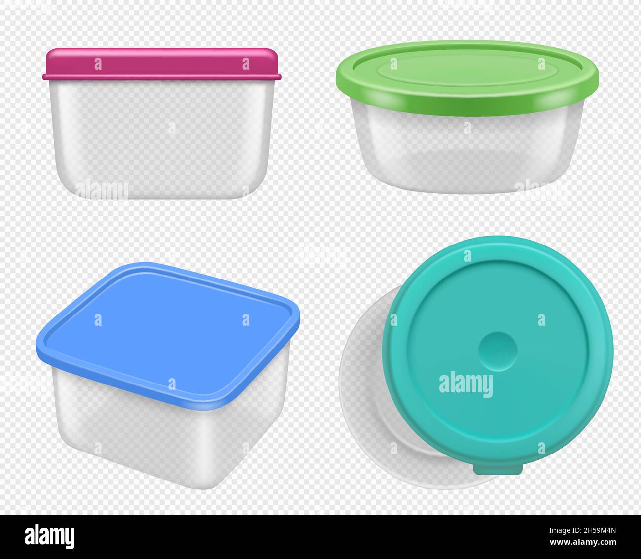 Plastic colored food containers set realistic isolated vector ...