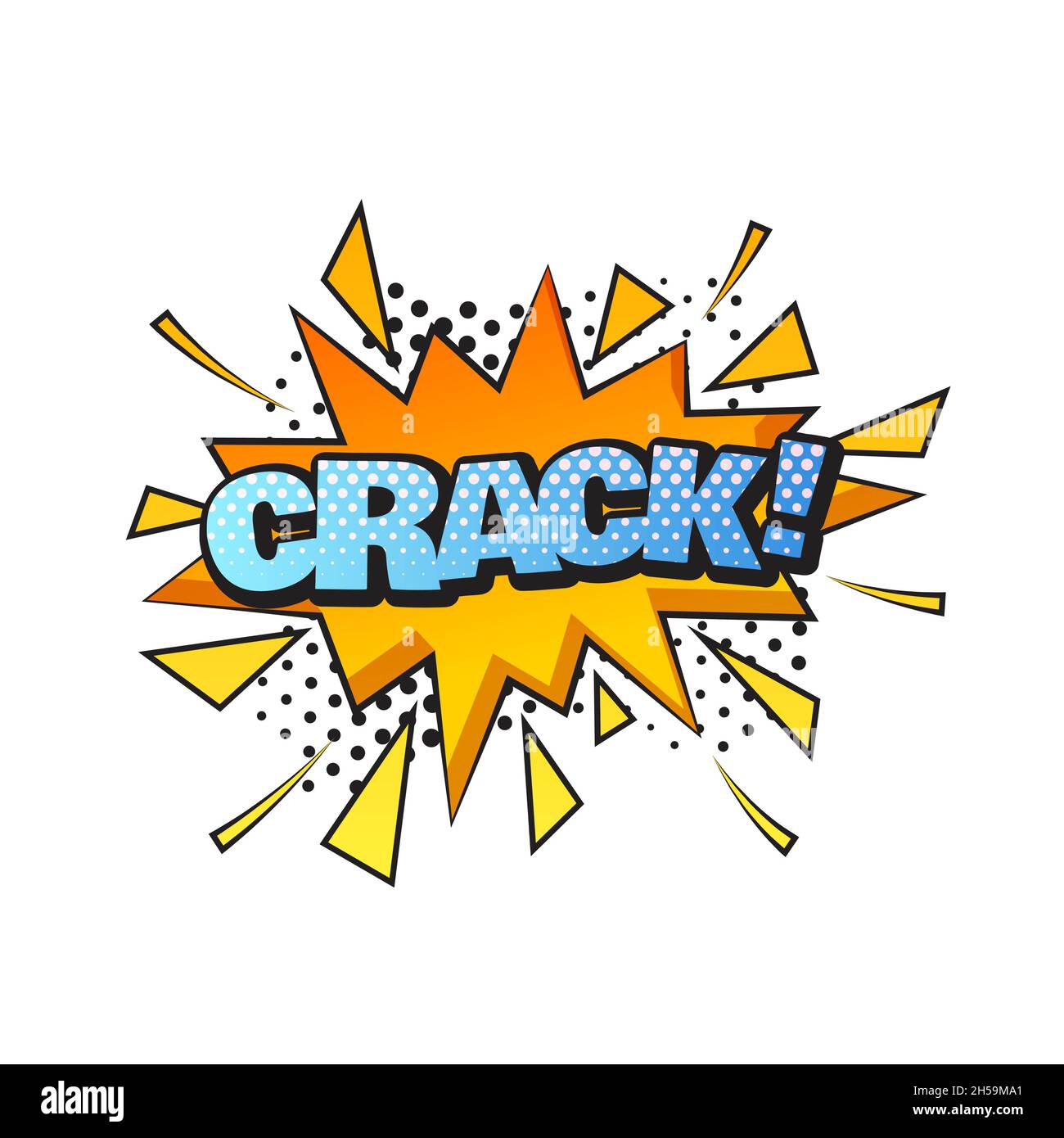 Crack comic text speech bubble. Sound effect bang cloud icon of phrase. Stock Photo