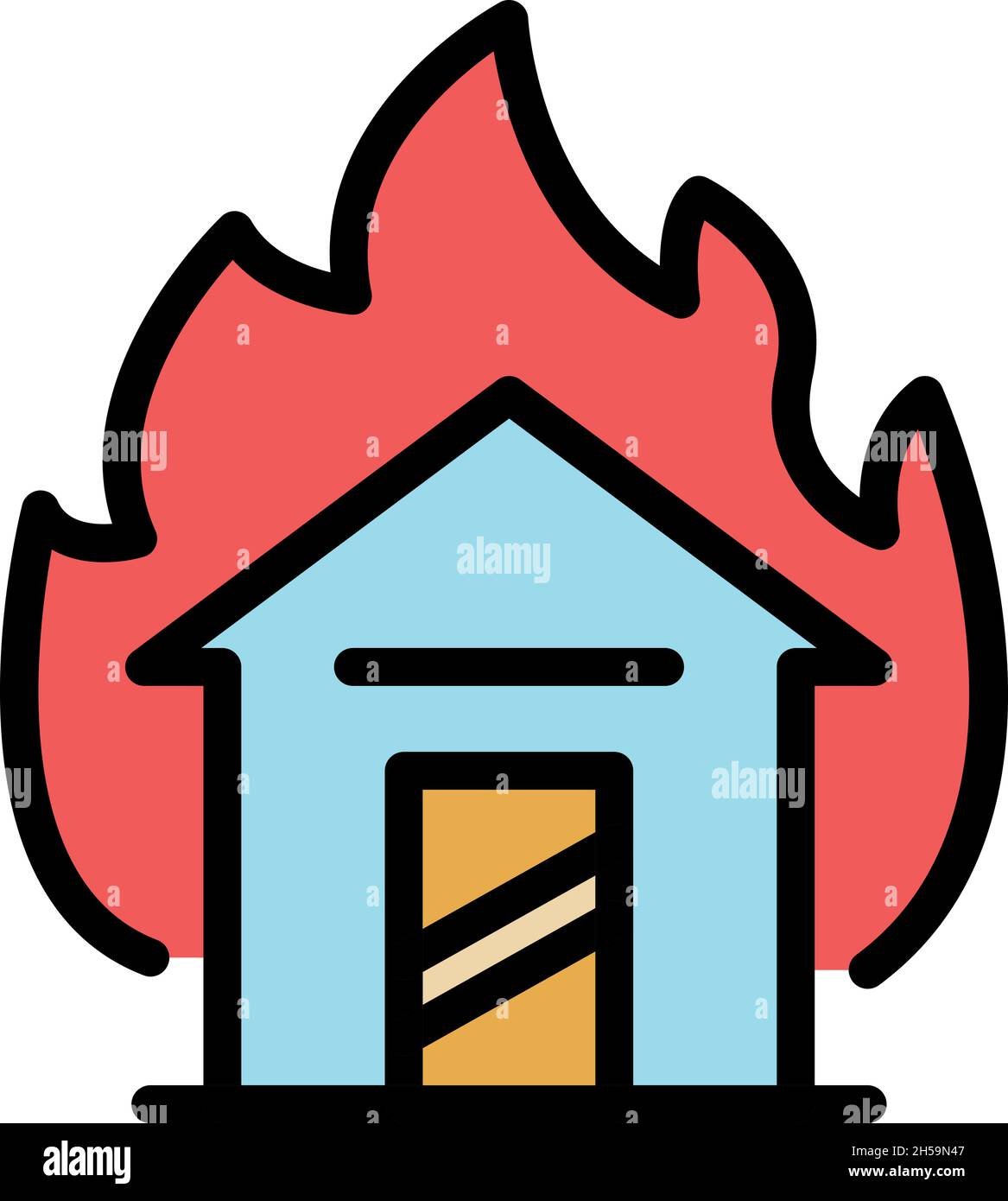 House in fire icon. Outline house in fire vector icon color flat isolated Stock Vector