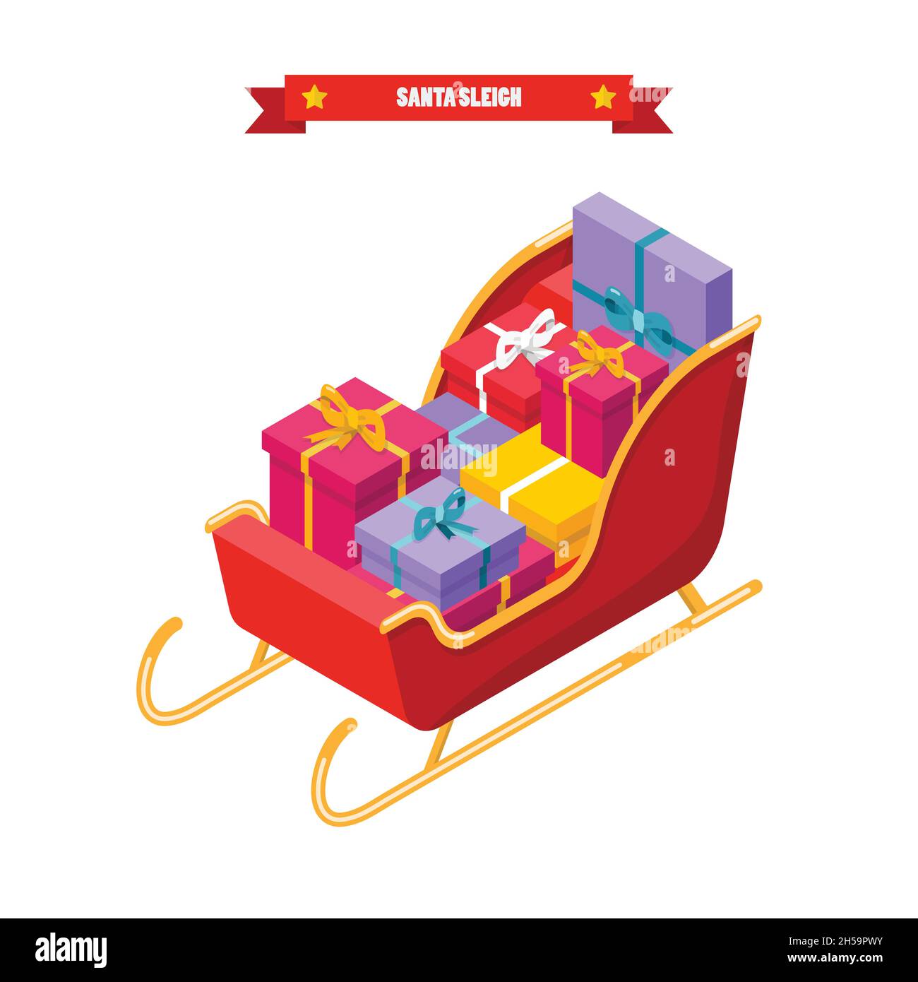 Isometric of santa sleigh with piles of presents. Vector illustration Stock Vector