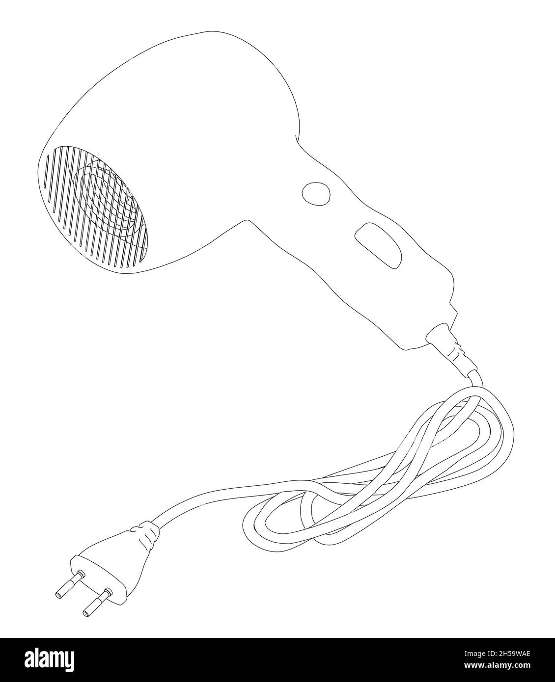 Contour of hair dryer for drying hair from black lines isolated on