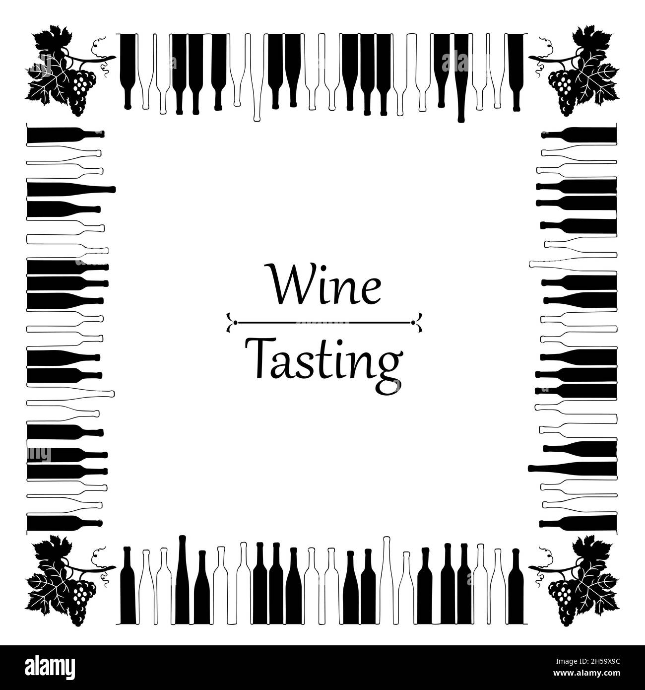 Wine Tasting Invitation Template. Frame card with black white keys