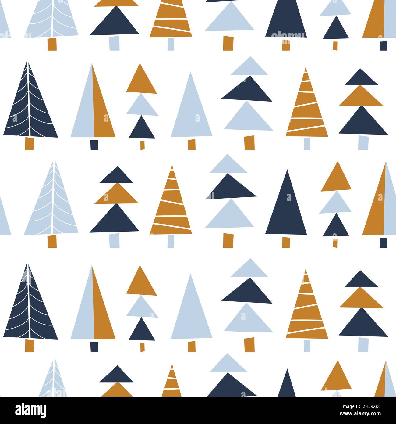 Modern abstract Christmas tree pattern. Seamless repeating vector background minimalist paper cut shapes. Decorative festive Winter holiday design for Stock Vector