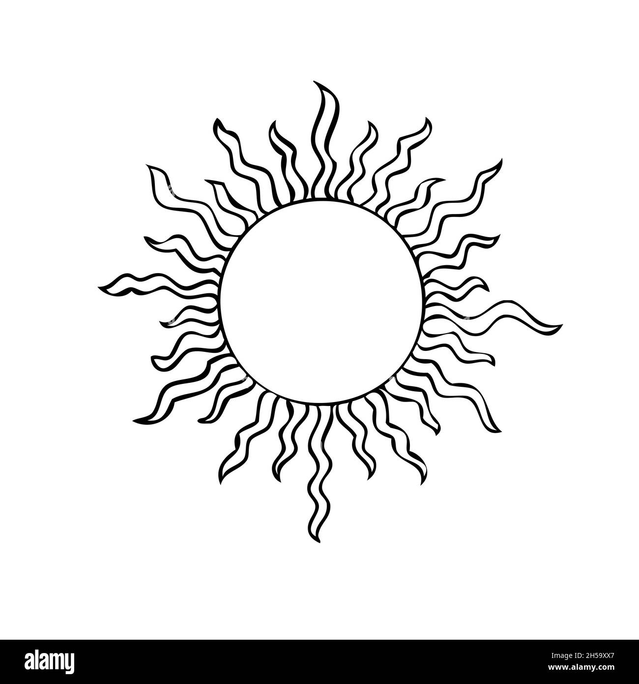 Esoteric symbols of the sun. Celestial signs. Vector illustration in hand drawn Stock Vector