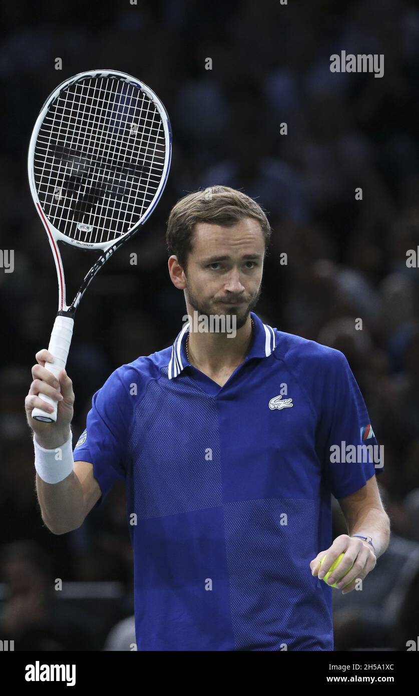 Daniil Medvedev of Russia during the Rolex Paris Masters 2021 Final, an ATP Masters 1000 tennis tournament on November 7, 2021 at Accor Arena in Paris, France - Photo: Jean Catuffe/DPPI/LiveMedia Stock Photo