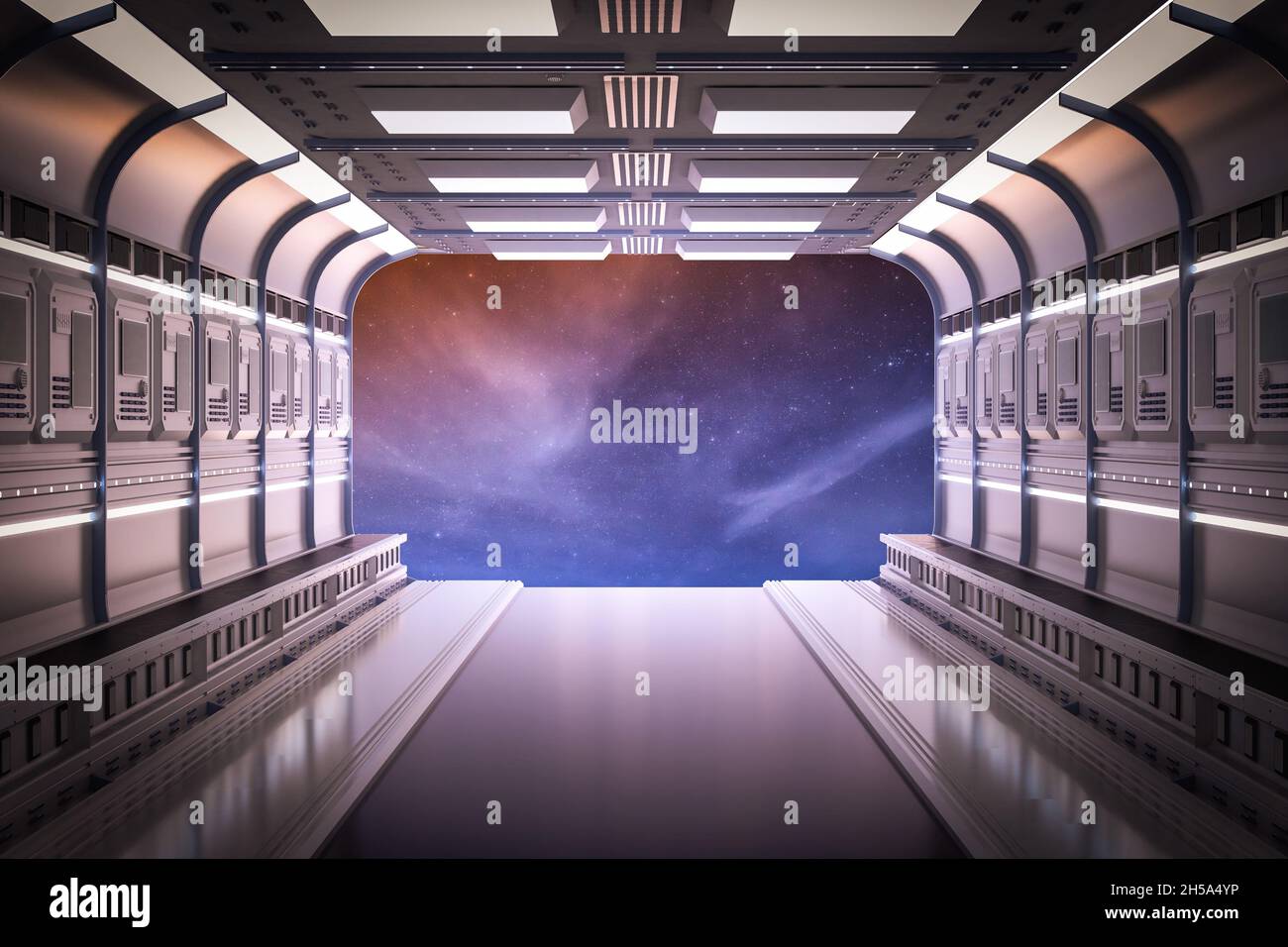 3d rendering space shuttle interior or spaceship cabin room inside Stock Photo