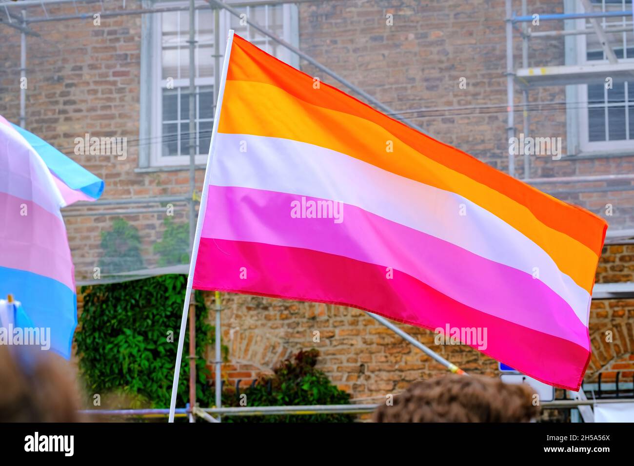 Lesbian Pride Flag - orange, white and pink Stock Photo