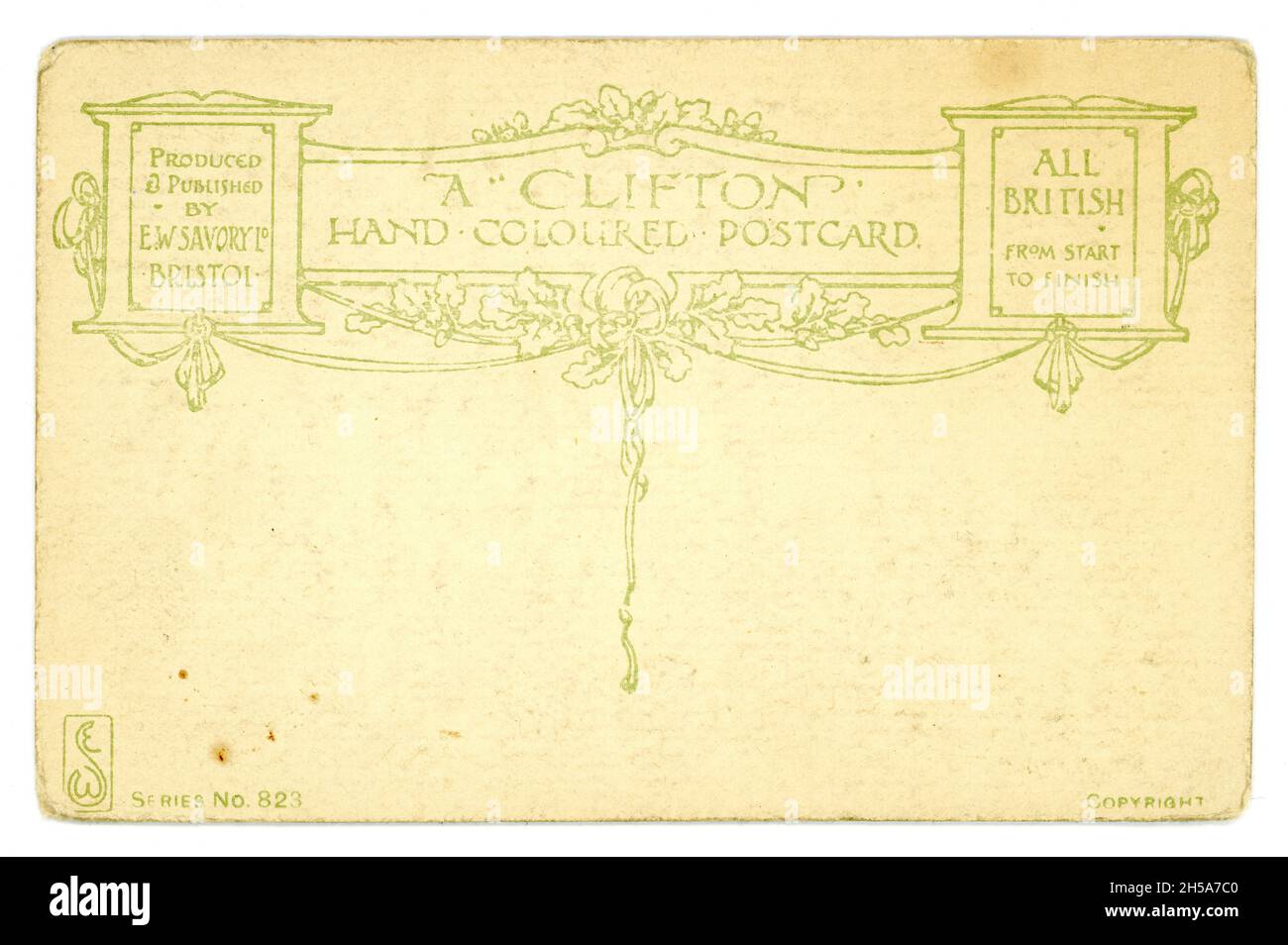 Reverse of original WW1 era postcard with attractive design. Circa 1914, England, U.K. Stock Photo