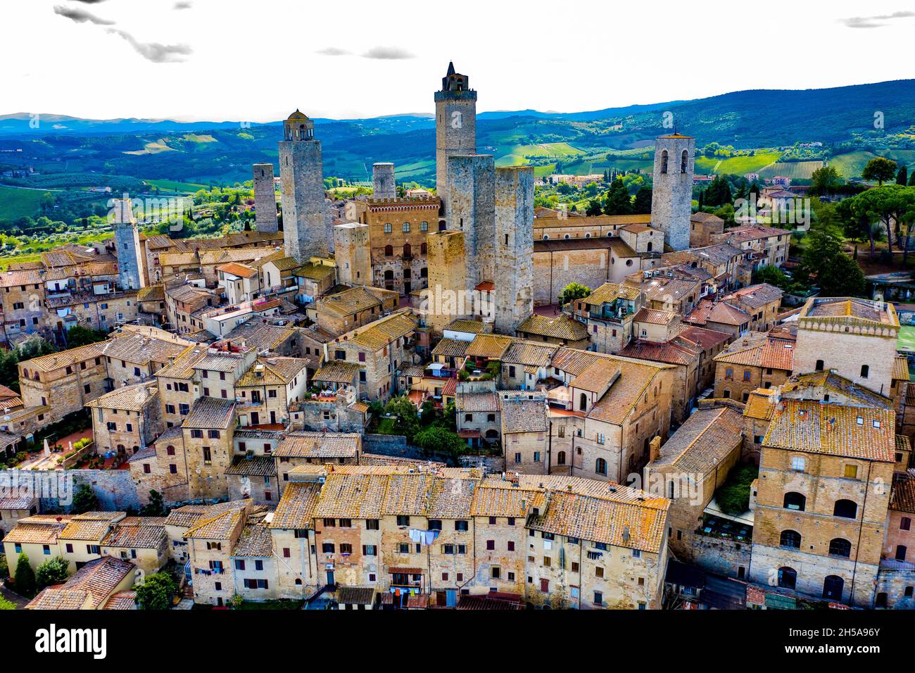 San Gimignano in der Toskana aus der Luft Stock Photo