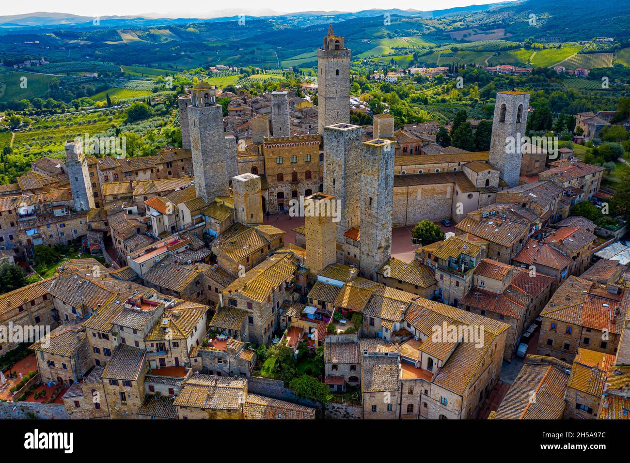 San Gimignano in der Toskana aus der Luft Stock Photo