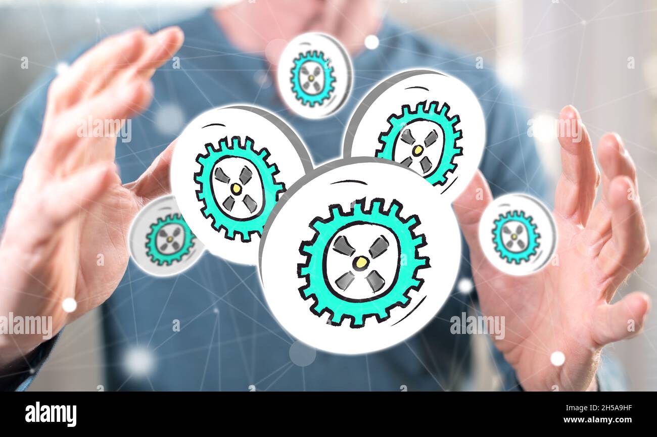 Using Hands In Process Business process concept between hands of a man in background Stock ...