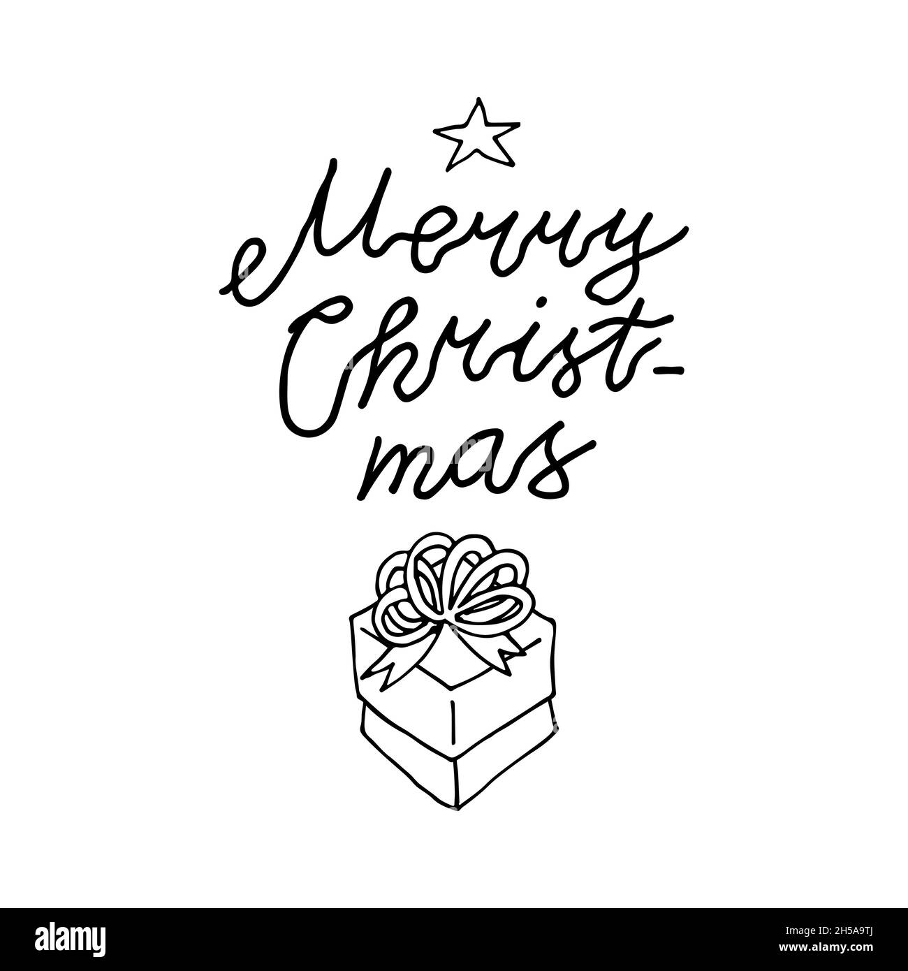 Hand lettering Merry Christmas with line art gift box Stock Vector ...