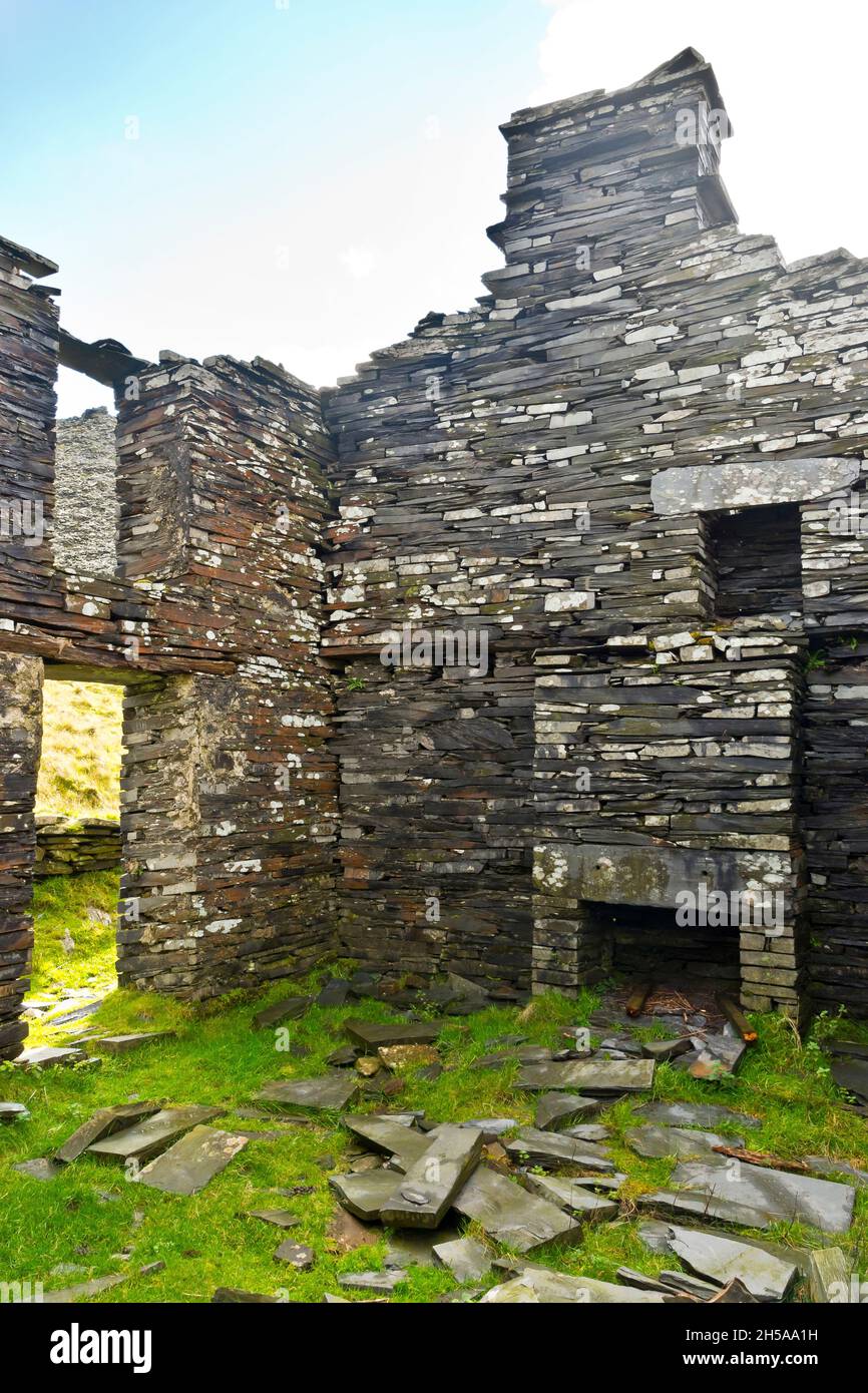 The remains of the Croesor Slate workings, railway and accommodation in North wales. Stock Photo