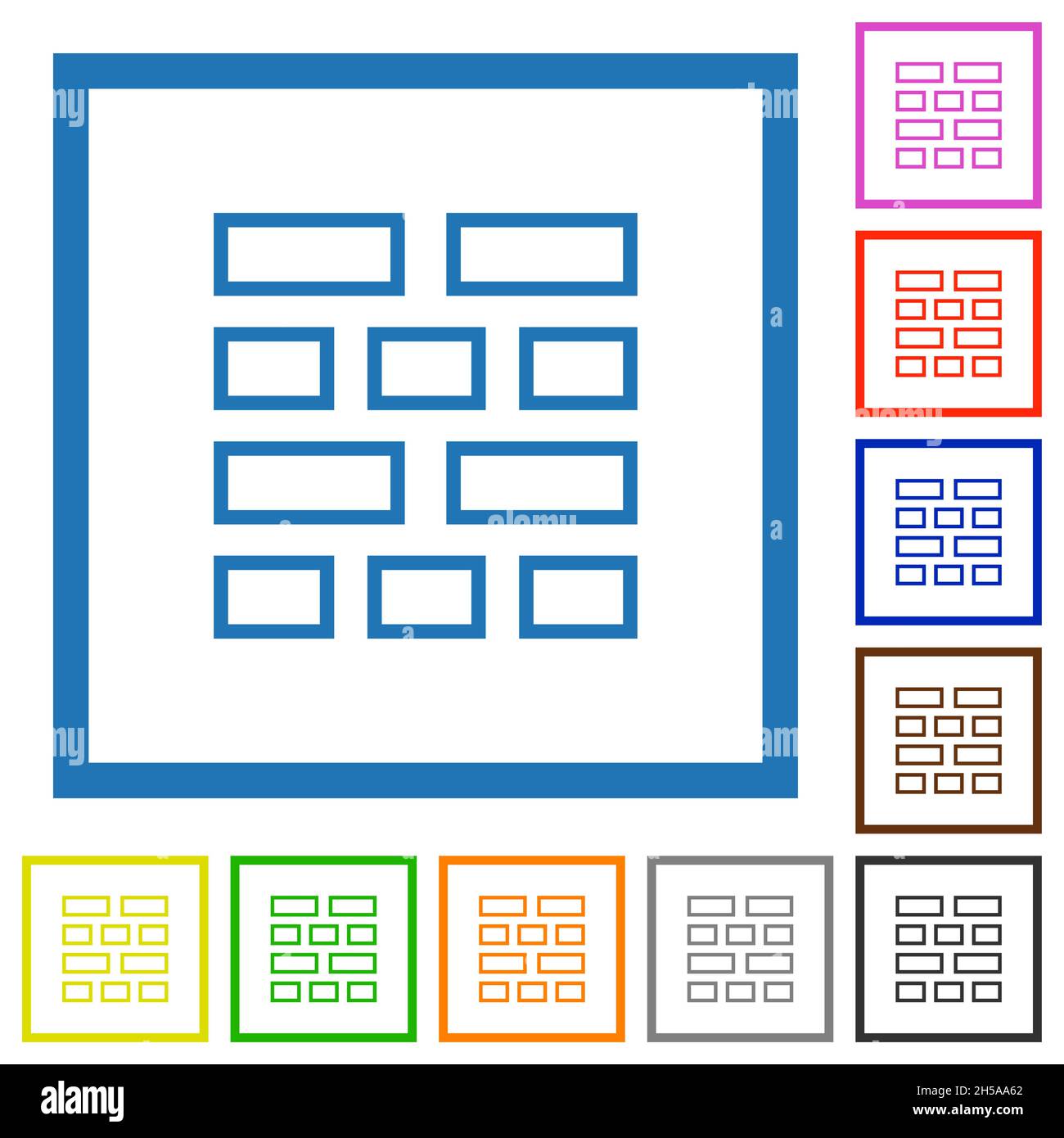 Brick wall outline flat color icons in square frames on white ...
