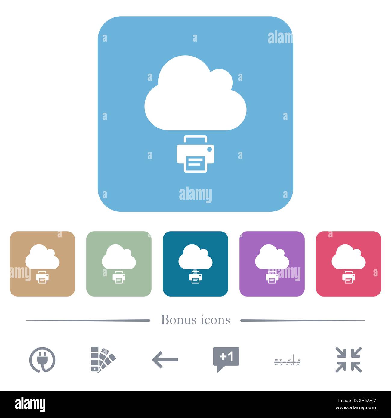 Cloud printing white flat icons on color rounded square backgrounds. 6 ...
