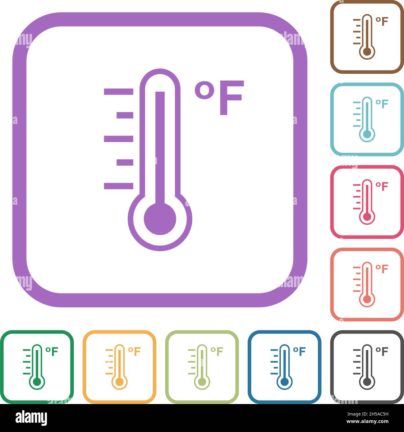 Fahrenheit thermometer warm temperature simple icons in color rounded ...