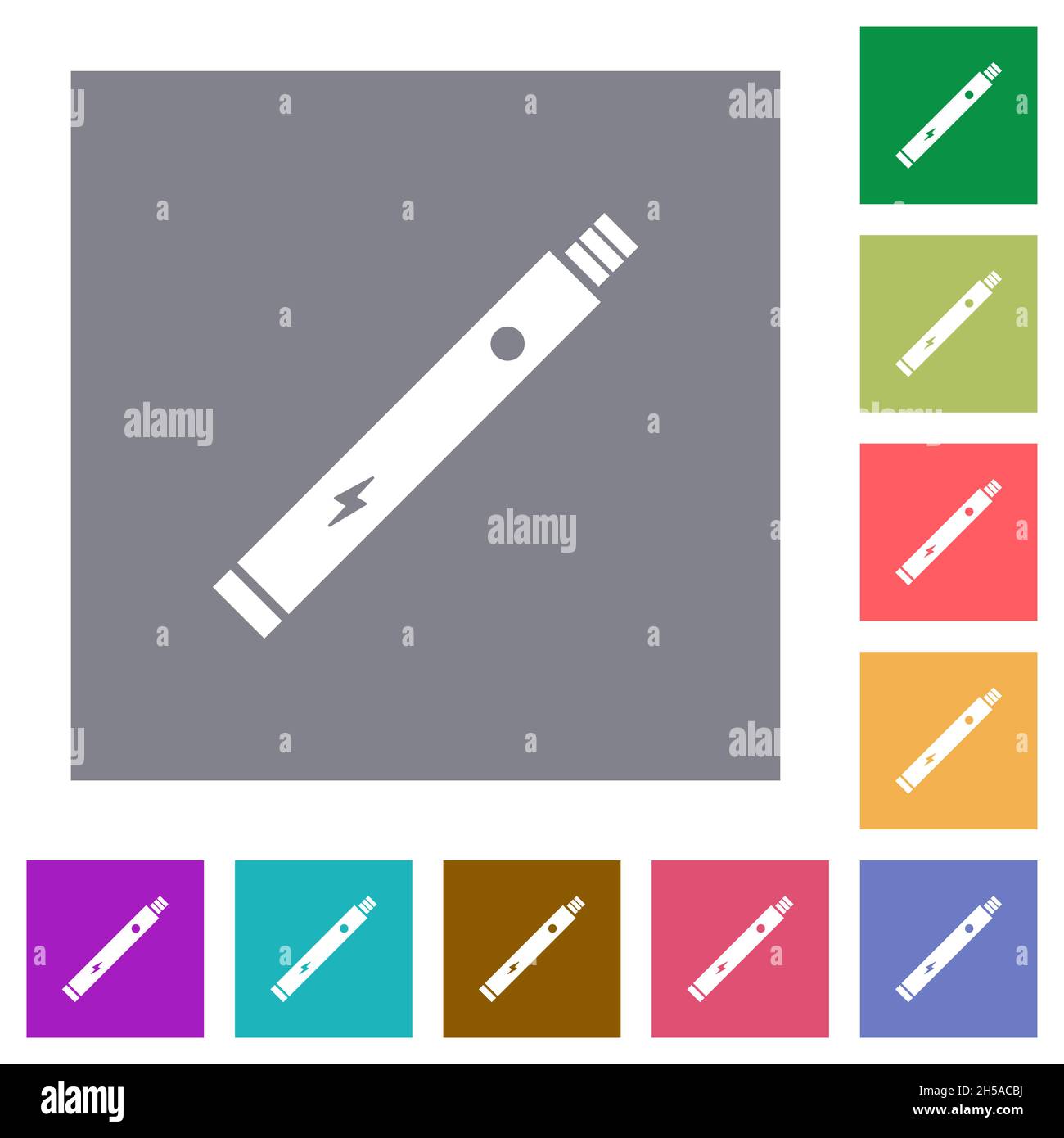 Electronic cigarette solid flat icons on simple color square backgrounds Stock Vector