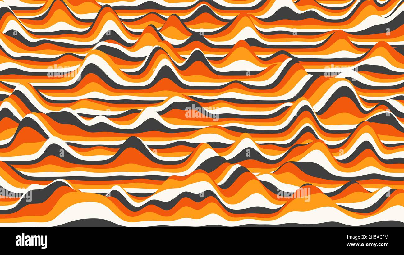 Retro orange stripes distorted backdrop. Procedural vintage ripple ...