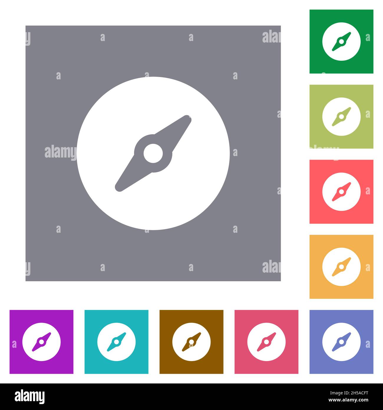 Simple compass solid flat icons on simple color square backgrounds Stock Vector