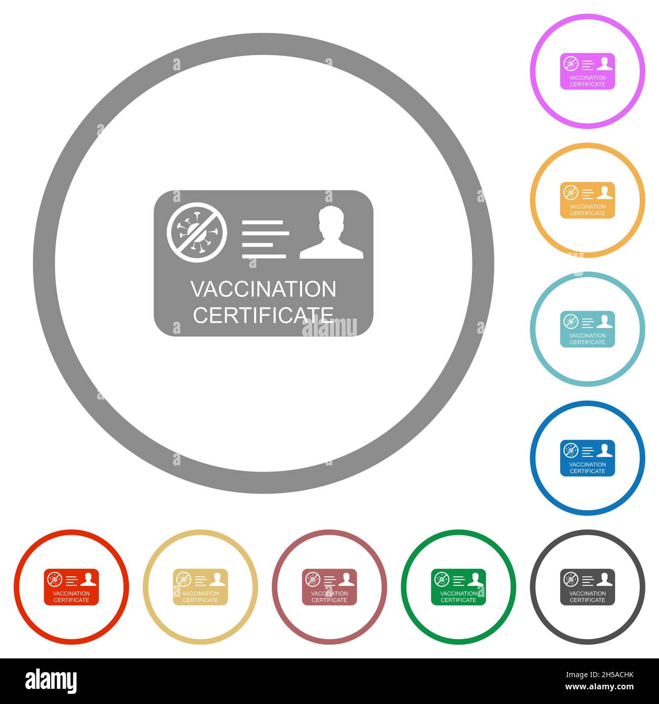 Vaccination certificate flat color icons in round outlines on white ...
