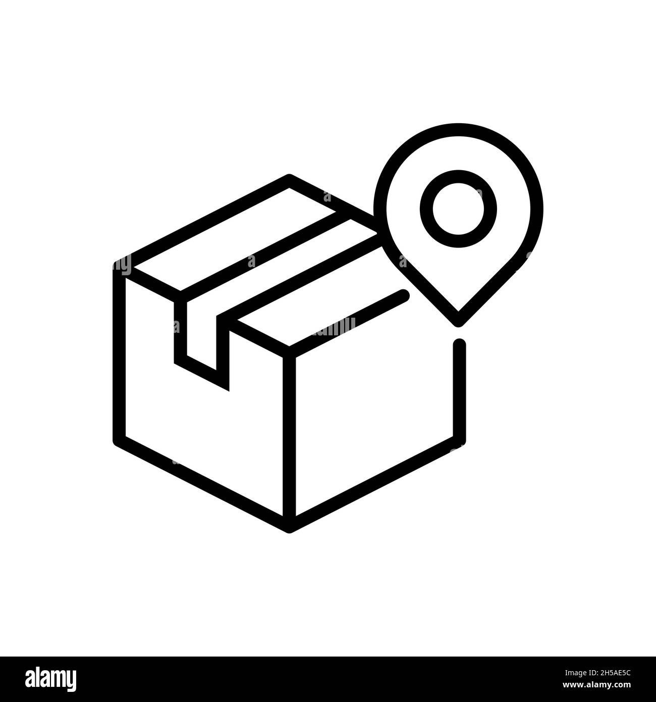 Cardboard box with map marker. Tracking order symbol. Delivery box with map pin line icon. Track package idea. Shipping, transportation, cargo service Stock Vector
