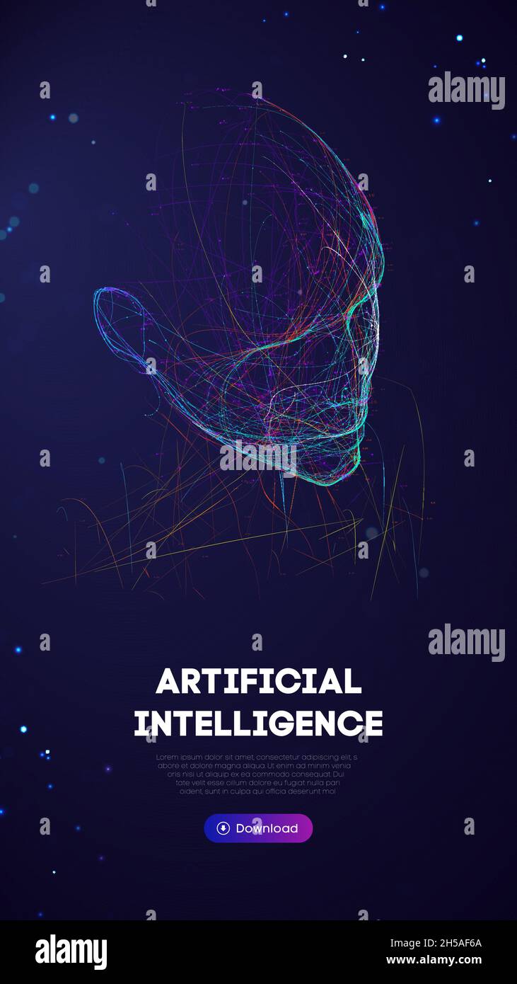 Ai digital brain. Artificial intelligence woman. Human head robot ...