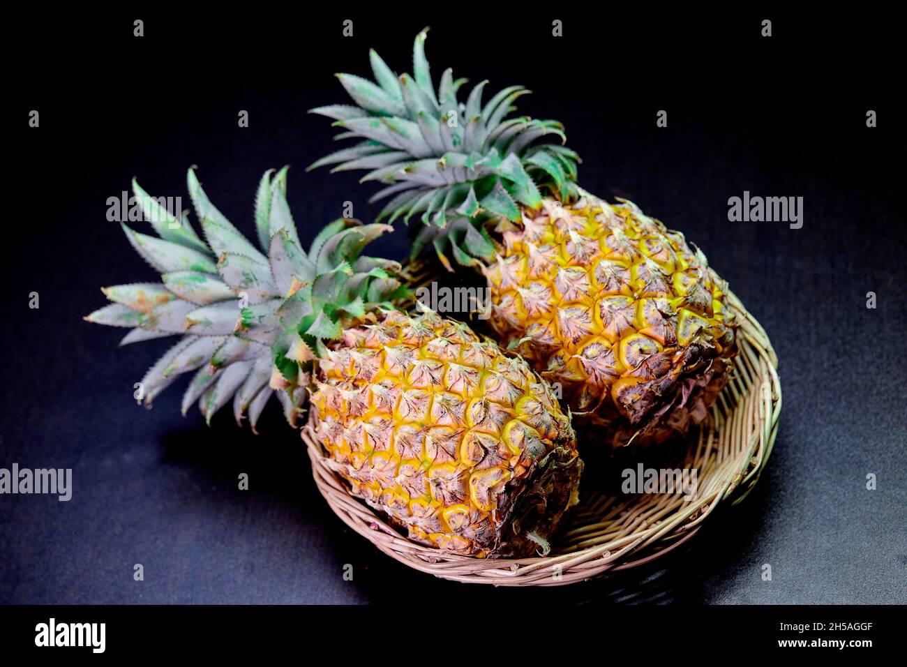 close up ripe pineapple on table Stock Photo