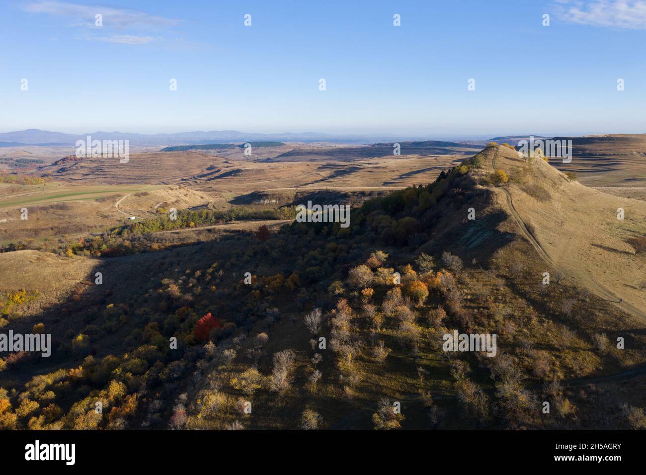Aerial view of epic autumn landscape in Transylvania, Romania Stock Photo