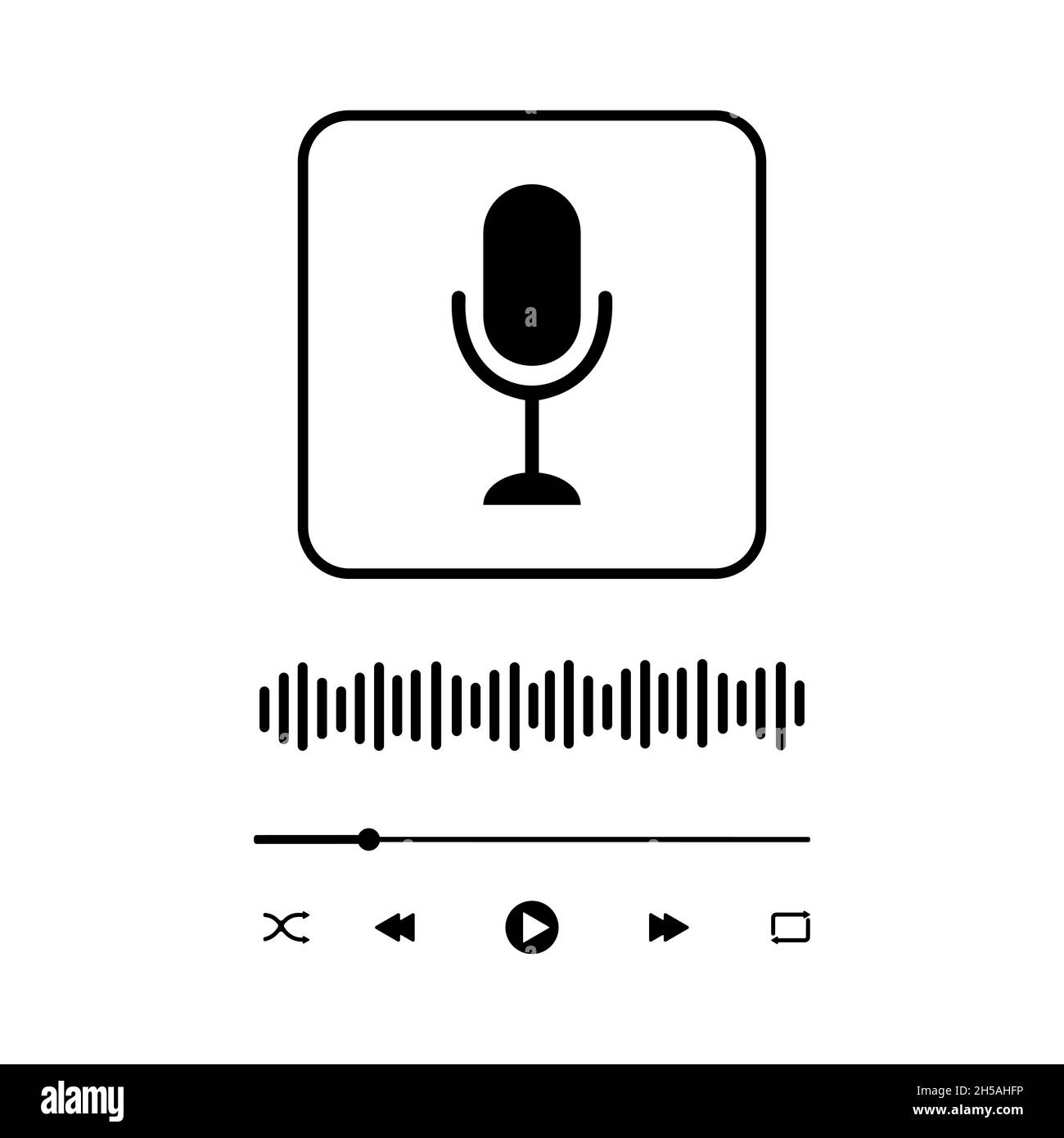 Podcast concept. Audio player interface with microphone sign, sound