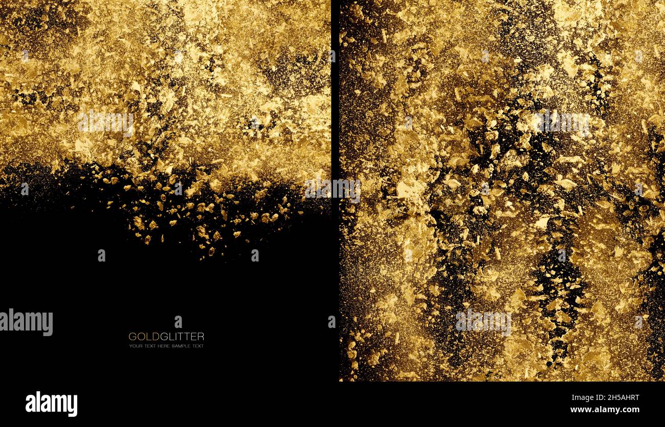 Gold flakes or golden dust on black background - abstract background  concept with copy space. Scattered gold glitter powder for a festive or  beauty ba Stock Photo - Alamy