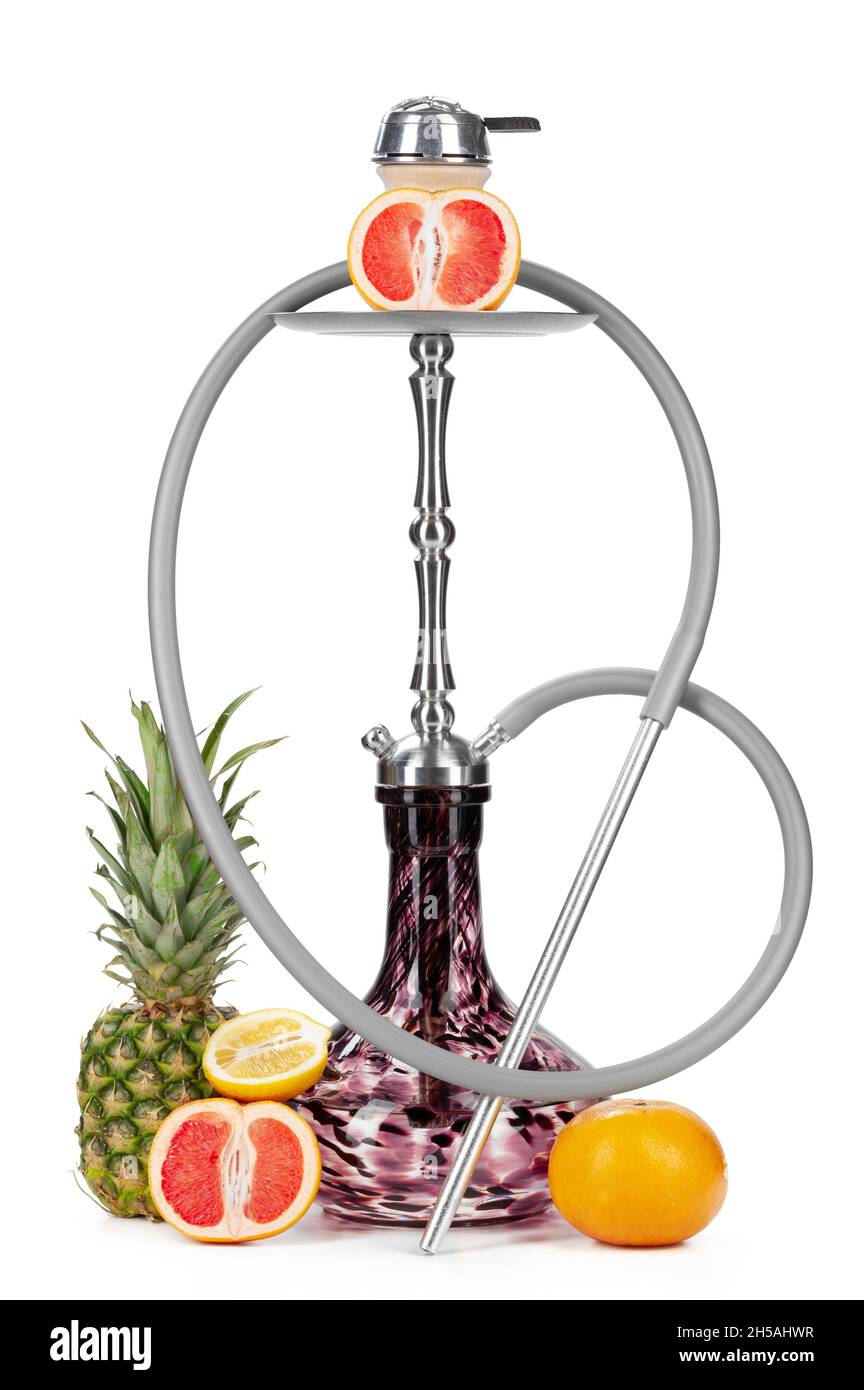 Hookah with fruits isolated on white background Stock Photo - Alamy