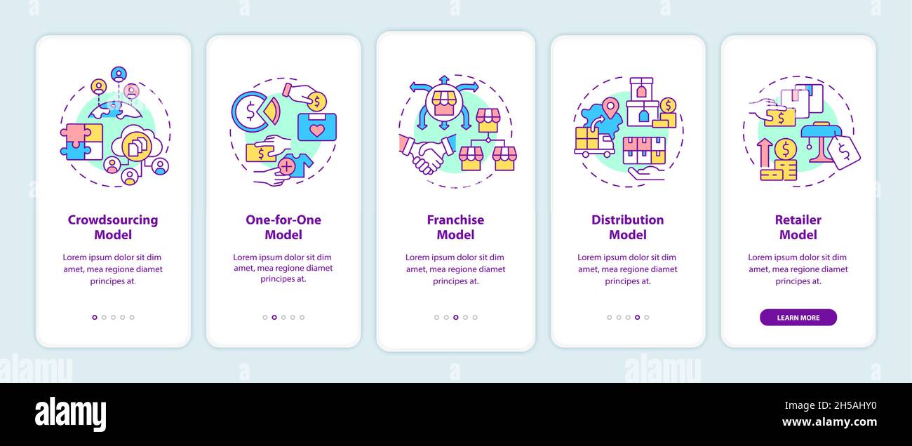 Business model types onboarding mobile app page screen Stock Vector ...