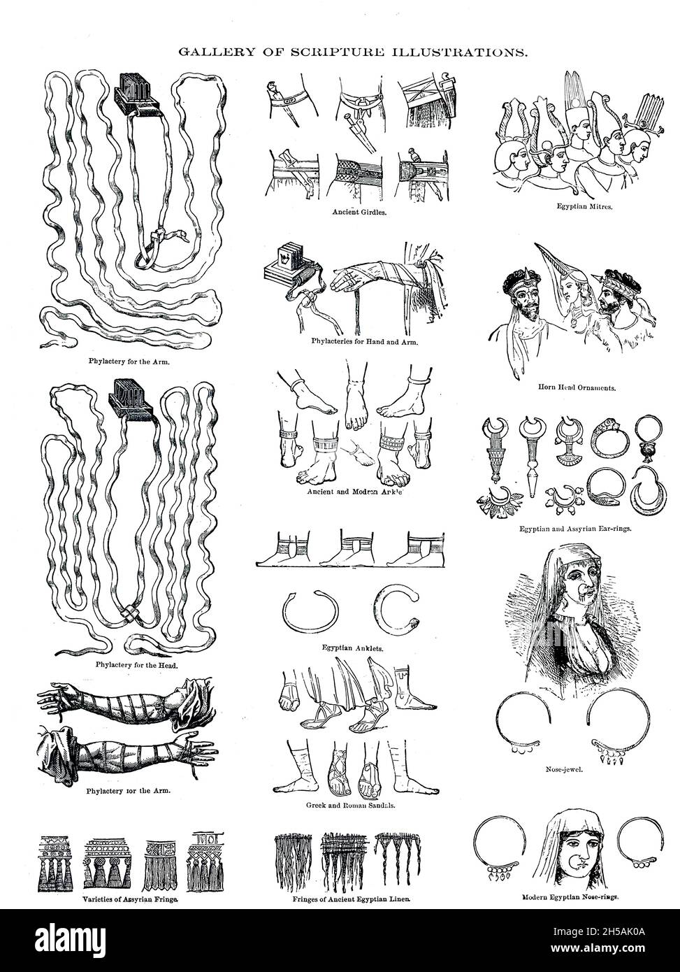 Gallery of Scripture Illustrations (including jewellery and Jewish Phylactery) from ' The Doré family Bible ' containing the Old and New Testaments, The Apocrypha Embellished with Fine Full-Page Engravings, Illustrations and the Dore Bible Gallery. Published in Philadelphia by William T. Amies in 1883 Stock Photo