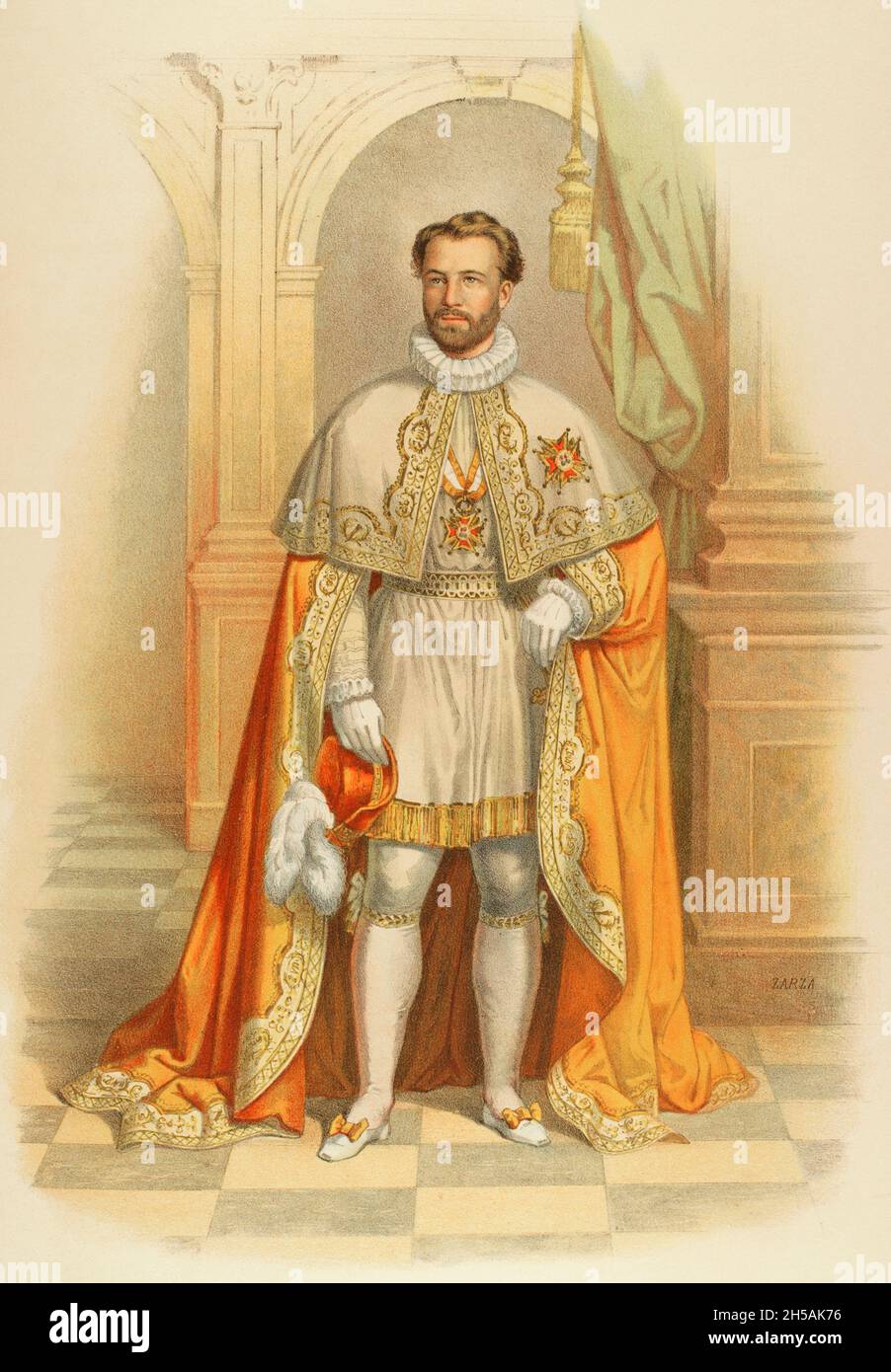 Knight Commander of the Royal Order of Isabella the Catholic. The Order was created on 14 March 1815 by King Ferdinand VII in honor of Queen Isabella I with the name of 'Royal and American Order of Isabella the Catholic'. Chromolithography. 'Historia de las Ordenes de Caballería y de las Condecoraciones Españolas' (History of the Orders of Chivalry and the Spanish Decorations). Madrid, 1865. Spain. Stock Photo