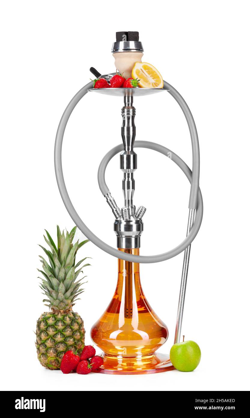 Hookah with fruits isolated on white background Stock Photo Alamy