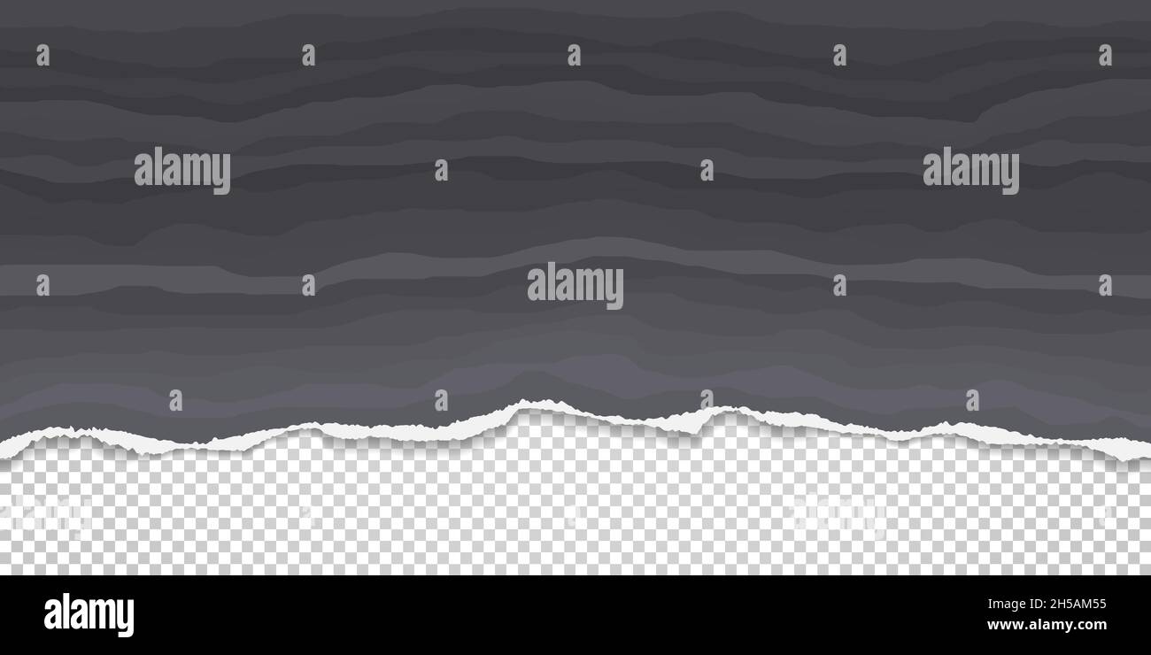 Torn, ripped wavy black and grey paper strip with soft shadow is on ...