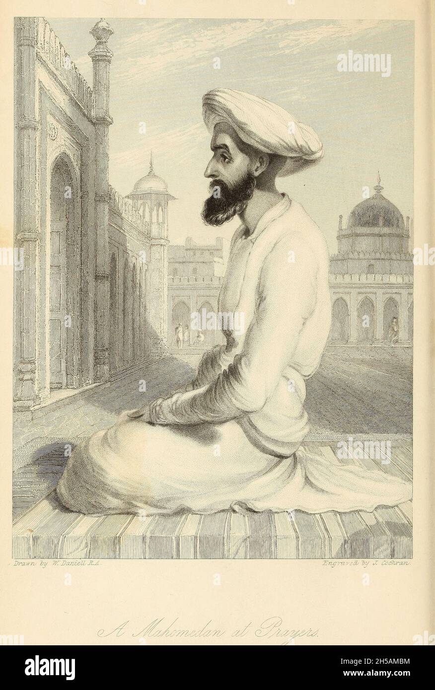 A MOHAMMEDAN AT PRAYERS From the book ' The Oriental annual, or, Lives of the Moghul Emperors ' by the Rev. Hobart Caunter Published by Edward Bull, London 1837 engravings from drawings by William Daniell Stock Photo